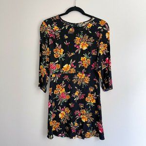 Black Floral Long Sleeve Mini Dress